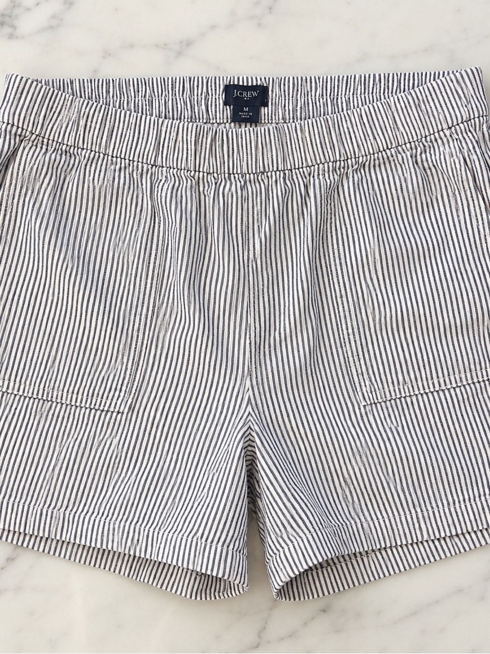 J. Crew Striped Elastic-Waist Bermuda Shorts — Navy & White